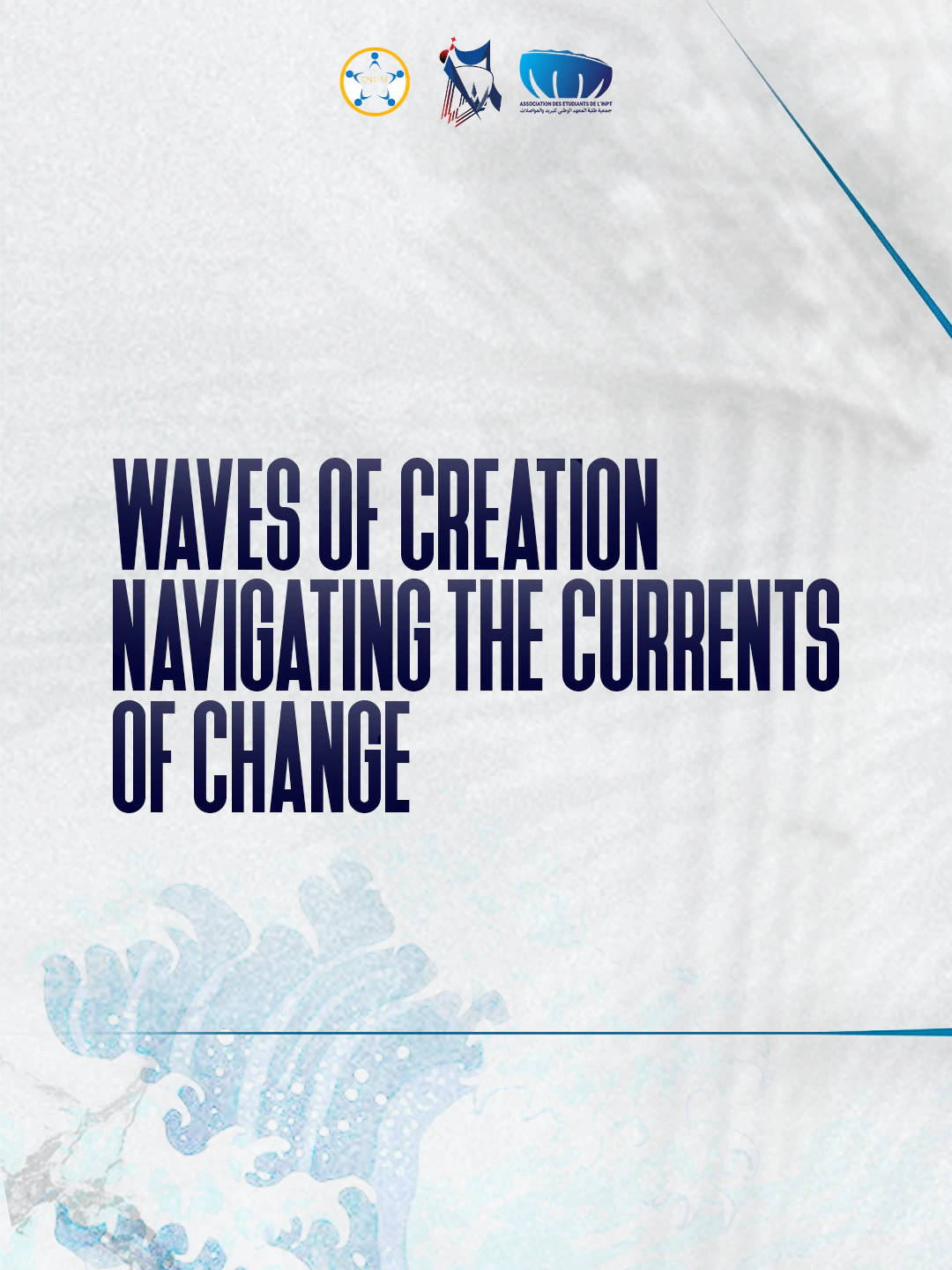 Condensed navy theme statement centred on a pale textured background with delicate blue line details.